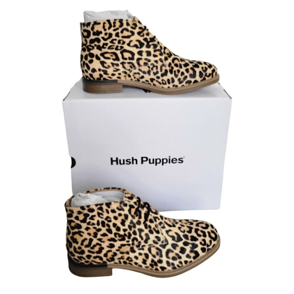 NWT Haircalf Leather Chukkas Leopard Print Ankle Booties Boots Women Size 6.5